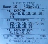 Sends Us Visual Proof of His Derby Exacta and Trifecta!