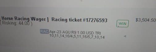 Hits Trifecta at Aqueduct For $3,500!